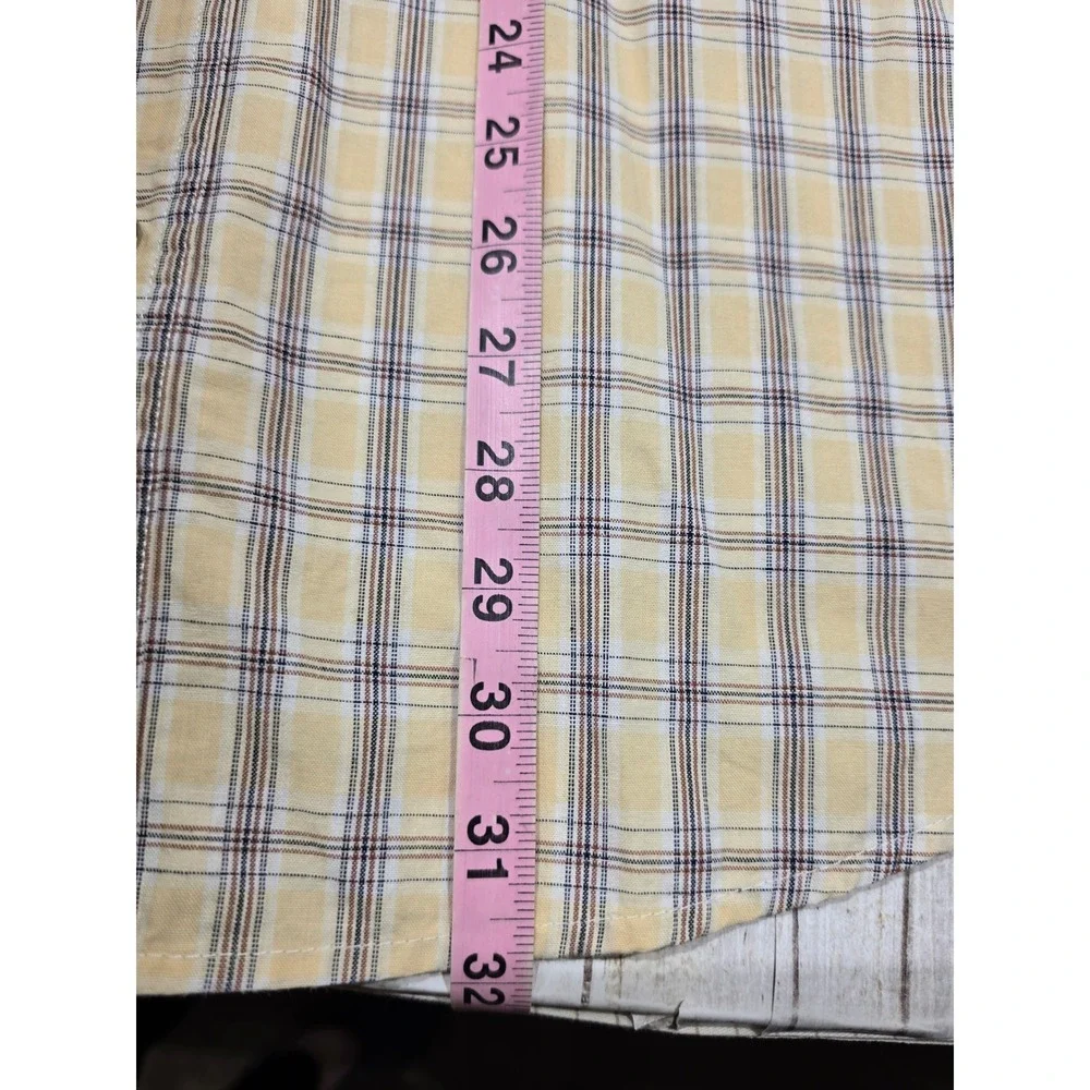 Roper‎ Mens XL Yellow Plaid Short Sleeve Pearl Snap Western Shirt Cotton